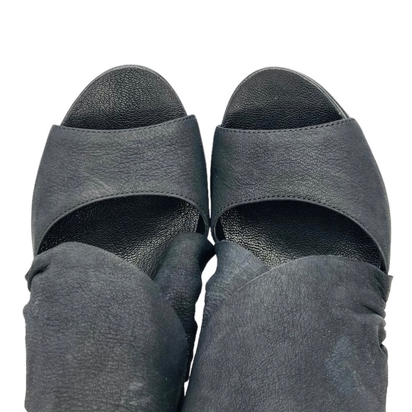 Eileen Fisher Draw Draped Black Nubuck Leather Wedge Heel Sandal Size 7.5 EUC - Picture 4 of 12